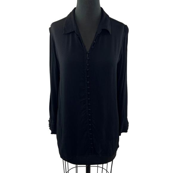 Soft Surrounding Black Top Rayon Layered Sleeve Classic Button-Up Size Large L - Picture 1 of 9